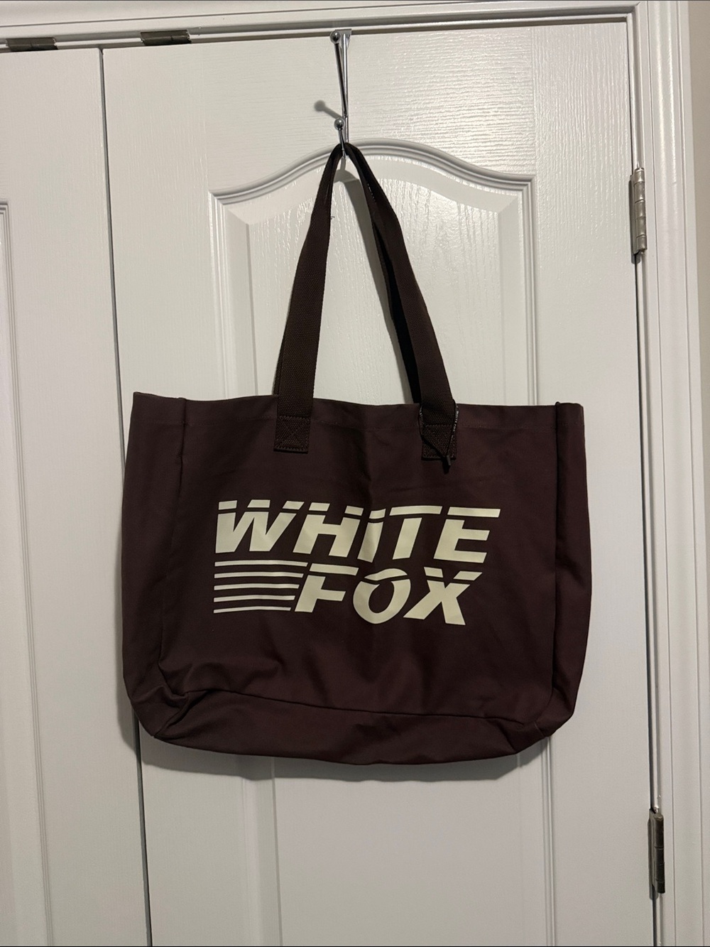 Large White Fox Boutique Chocolate Brown Tote with Cream Logo - Picture 1 of 3